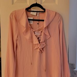 L'Academie Pale Orchid The Ruffle Boho Long Sleeve Blouse